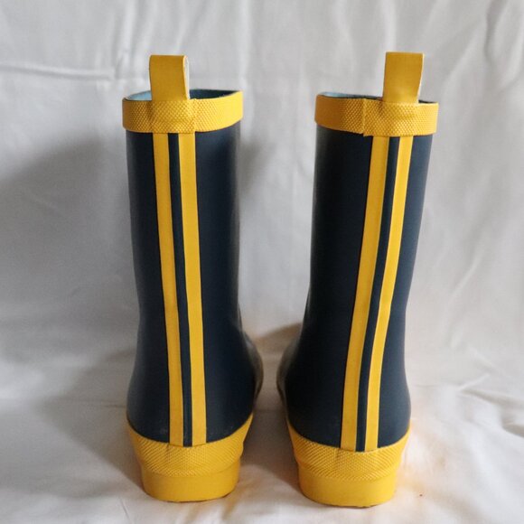 Hatley Kids Classic Slip On Sz 1 Navy Yellow Outdoor Matte Rubber Rain Boots - Picture 3 of 11